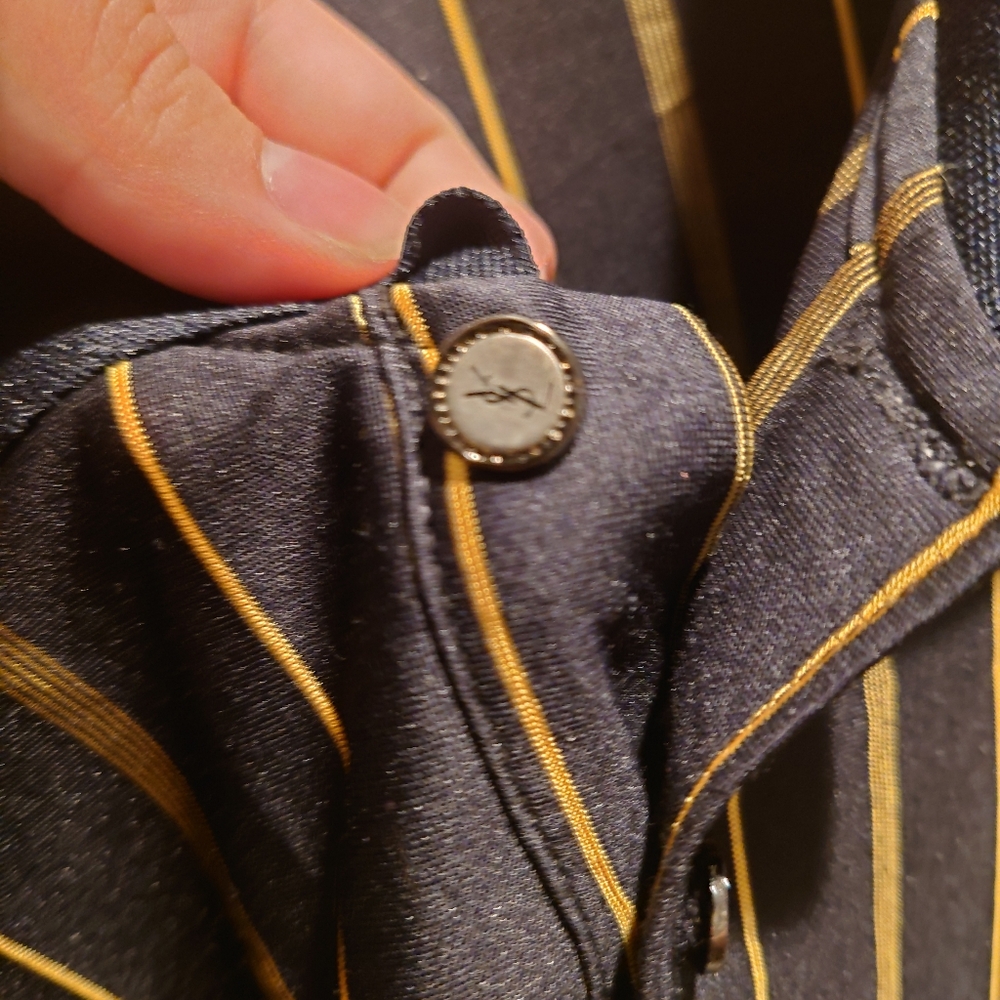 Yves Saint Laurent Silk Navy Blue and Gold Striped Polo - Picture 6 of 6